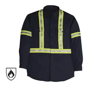 Fabrika kaynağı donanma Hi Vis X geri yansıtıcı FR yangın geciktirici alev dayanıklı gömlek iş giysisi