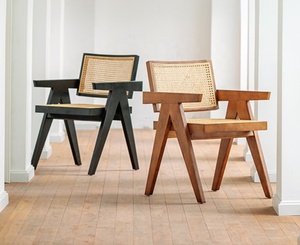 Sillas de Comedor de Mimbre Artificial de Roble Estilo Café Japonés de Mediados de Siglo, Madera de Fresno, Mimbre Natural, Silla de Restaurante con Reposabrazos - Product Image 6