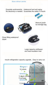 Étui de voyage pour stylo à insuline Organisateur de médicaments diabétiques isolé avec <span class=keywords><strong>2</strong></span> packs de glace réutilisables - Product Image 6