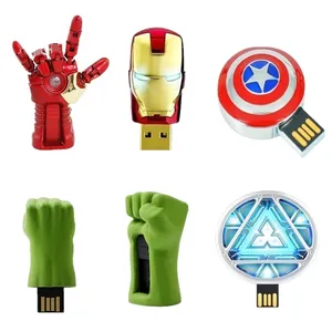 แฟลชไดร์ฟ USB 2.0 Ironman,แฟลชไดร์ฟ16GB 32GB 64GB Superheros ของขวัญแฟลชเมมโมรี่สติ๊กเพนไดรฟ์โลหะไฟ LED สีฟ้า