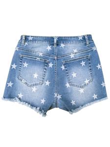 Shorts de mezclilla con estampado de estrellas, desgastados, con dobladillo deshilachado para mujer, estilo streetwear, cintura media, shorts de verano ajustados y sexys - Product Image 2