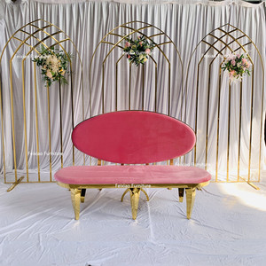 Vente en gros de meubles de fête d'hôtel canapés 2 places pour trône canapé de mariée et de marié en acier inoxydable doré à dossier ovale - Product Image 6