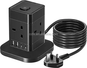 UK Cube Power Strip 4/8/12 Way Outlets 4 USB Ports Type-C with surge protector Tower Power Extension Socket