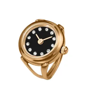 Dames Gouden Vingerring Horloge Met Roestvrijstalen Behuizing Saffier Glas Waterdicht