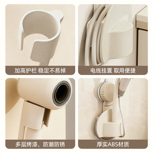 ที่วางไดร์เป่าผมแบบติดผนัง ไม่ต้องเจาะ ติดตั้งง่าย สำหรับใช้ในห้องน้ำ สีเทาไทเทเนียม รูปทรงกลม - Product Image 3