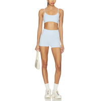 Ensemble de survêtement 3 pièces sportif uni pour femme avec mini-robe en maille, soutien-gorge de sport et short, bleu ciel, en polyester antibactérien, OEM