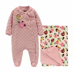 Ready Newborn Baby Present Infants Jumpsuit Clothing Set Warm Blanket and Romper Set for Baby