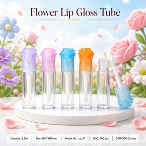Tube de brillant à lèvres ISMAN en forme de bourgeon de rose, vide, 2,5 ml, rose, bleu, orange, pastel, dépoli, transparent, contenant cosmétique, vente en gros - Product Image 1