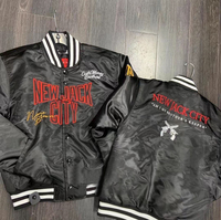 Veste universitaire en satin bleu avec logo personnalisé, vestes bomber pour hommes, coupe-vent, veste de baseball hip-hop pour hommes