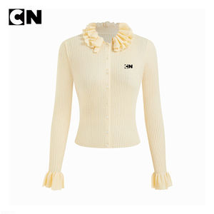 Suéter Cárdigan de Punto Casual para Mujer, Diseño Personalizado de Fábrica, Logotipo Personalizado, 100% Poliéster, Delgado, con Botones y Mangas Campana - Product Image 3