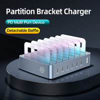 Pengisi Daya Listrik USB-C 100W, Pengisian Cepat GaN 100W PD, Stasiun Pengisi Daya Desktop 6-Port Tipe C untuk Ponsel dan Tablet