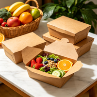 Boîtes bento jetables en papier kraft, écologiques, avec fenêtre, pour la restauration/les fêtes