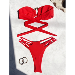Costume da bagno Top Sexy con perizoma rosso all'ingrosso Bikini costume da bagno - Product Image 5