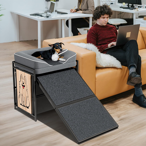 Robustes, umweltfreundliches Hundesofa aus Metall im rechteckigen Design mit herausnehmbaren, waschbaren Aufbewahrungsschubladen und Rampe für Arbeit/Gaming – Kartonverpackung - Product Image 5