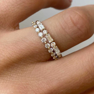 Cincin keabadian elegan cincin emas 14k perak murni polos dapat ditumpuk cincin baguette berlian cantik - Product Image 5
