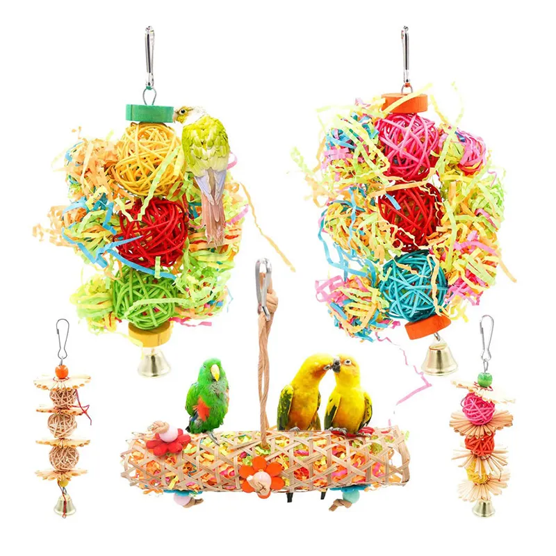 5 paket papağan kafes kuş kabağı asılı oyuncak afrika gri papağan kuş çiğneme oyuncaklar için Foraging parçalayıcı oyuncak