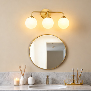Modern Wall Mount Mirror Lamp Led Bathroom Vanity <b>Lighting</b> Metal Body Three Globe Fixture - Product Image 2
