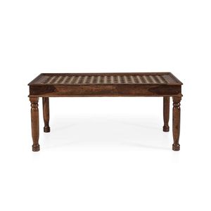 Modern <b>Solid</b> <b>Wood</b> Brass Dining <b>Table</b> Stylish Furniture with Brass Detailing for Home Dining Room Kitchen Restaurant Cafe - Product Image 1
