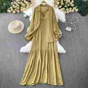 Ensemble deux pièces décontracté pour femme : chemise ample à manches longues et robe à bretelles amincissante pour l'été - Product Image 3