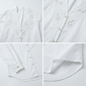 Blusa <span class=keywords><strong>Blanca</strong></span> de Diseño Original para Mujer, Elegante, de <span class=keywords><strong>Manga</strong></span> Larga, con Bordado de Ojales, <span class=keywords><strong>Camiseta</strong></span> de Lujo para Oficina, Tops de Algodón Personalizados para Dama, OEM - Product Image 3