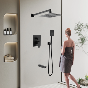 Badkamer douchekraan set mengkraan thermostaat messing modern solide design inbouw mat zwart CE vierkant chroom modern - Product Image 1