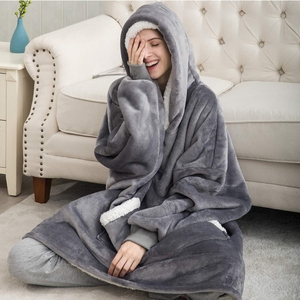 Microfiber Custom Grey Sherpa <strong>Blanket</strong> <strong>Hoodie</strong> Fleece Plush <strong>Cosy</strong> Oversized <strong>Hoodie</strong> with Sleeves - Product Image 4