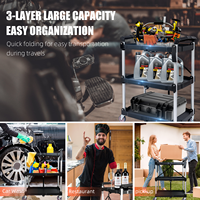 Chariot utilitaire pliable à 3 niveaux LEADLOONG, capacité de 165 lb, chariot roulant en plastique robuste, chariot à outils portable pour garage, bureau, maison