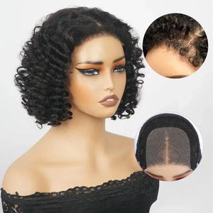 Perruques Courtes Bouncy Curl Perruques Lace Front <span class=keywords><strong>Cheveux</strong></span> Humains Perruques Courtes Bob Pour Les Femmes Noires Prix Pas Cher Courtes 12 Pouces 4C Edge Baby Hair - Product Image 1
