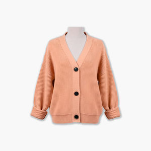 Cárdigan antiarrugas de punto vietnamita, 100% acrílico, sin estampado, informal, sencillo, con cuello en V, color liso, con 3 botones - Product Image 1