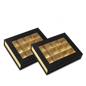Boîtes d'emballage de chocolat vides avec fenêtre transparente, luxe noir rigide 12 cavités boîte en papier de chocolat - Product Image 1