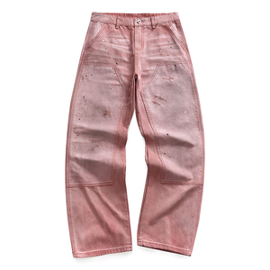 <span class=keywords><strong>Vaqueros</strong></span> casuales de pierna recta para <span class=keywords><strong>hombre</strong></span>, de la marca americana de moda, con doble rodilla, color rosa, efecto desgastado y lavado a la tinta, estilo workwear tipo cabaña. - Product Image 6