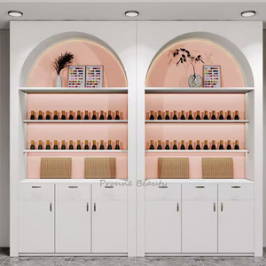 Espositore per Smalti in Legno Bianco Lucido su Misura, Moderno con LED Integrati e Cassetto Portaoggetti per Saloni di Bellezza - Product Image 2