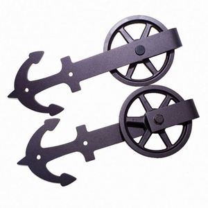 Kit de quincaillerie WEKIS insonorisé moderne noir pour porte coulissante de grange en laiton et acier avec fermeture douce pour chambre et usage extérieur - Product Image 1