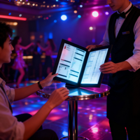 En gros, Porte-menu lumineux A4 à 4 faces en similicuir noir, Modèle BL-0067, Fabriqué en Chine, pour liste de prix de bar, utilisation KTV et hôtellerie