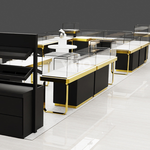 Vitrine d'<span class=keywords><strong>exposition</strong></span> pour bijoux, meuble d'<span class=keywords><strong>exposition</strong></span> de luxe noir et or avec vitre en verre pour boutique de joaillerie - Product Image 3