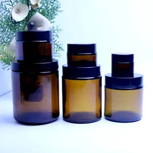 High Quality Amber Black Cosmetic Glass Jar 50g 2oz Amber Glass Jars With Lids