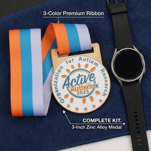 Medaglia Personalizzata Placcata Oro 5K per la Ricerca sull'<span class=keywords><strong>Autismo</strong></span>, Premio Benefico in Smalto Morbido con Logo Personalizzato, Nastro Colorato e Confezione in Scatola - Product Image 2