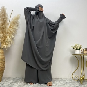 6608# Ramadan Popular Simplicity Solid Color 2 Pieces Long Top and Skirt With Side Pockets Abaya <b>Sets</b> <b>Modest</b> Khimar Hijab Abaya - Product Image 4
