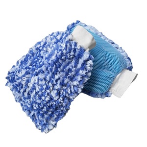 Gant de lavage de voiture double face en microfibre corail pour le nettoyage des véhicules 25x20cm bleu blanc - Product Image 4