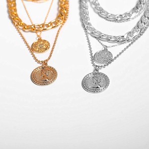Collar de Monedas Multicapa Europeo Americano, de Aleación de Zinc Dorada, Joyería de Moda para Mujer, Cadena para Suéter con Diseño Geométrico - Product Image 4