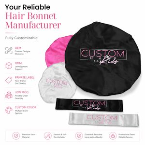 Personalised Private Label Custom Logo Print Soft Silky Satin Night Sleep Durags <strong>Bonnets</strong> and Satin Hair Wrap Elastic Band Set - Product Image 3
