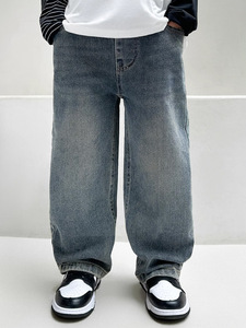 กางเกงผ้าฝ้ายขากว้างแห้งเร็วสำหรับเด็กผ้าเดนิมซักปานกลางแนวย้อนยุคสำหรับ100% ฤดูใบไม้ร่วง - Product Image 3