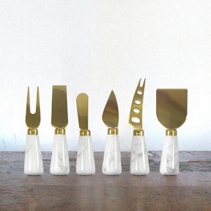 Ensemble de 6 couteaux à fromage en acier inoxydable doré avec manche en marbre blanc, outils pour étaler le beurre et couper la pizza - Product Image 3