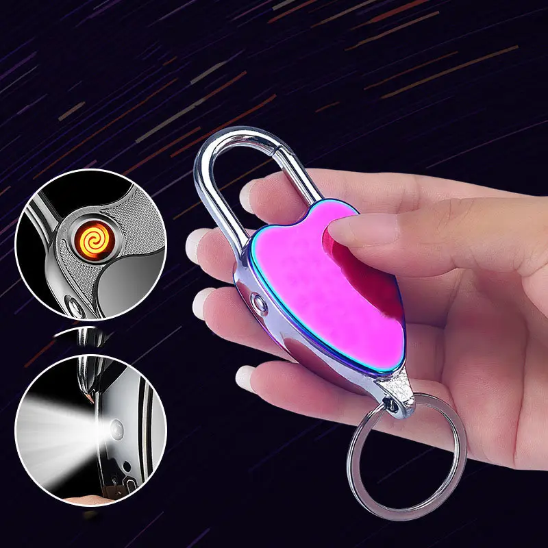 DEBANG סיטונאי זול חדש USB טעינה לב צורת מצית אלקטרוני flameless usb להטעין מצית עם מפתח אבזם