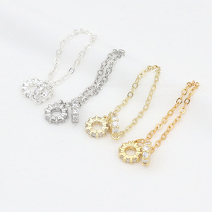18K genuine gold zircon-<b>set</b> large-hole diamond ring connecting chain spacer <b>bead</b> accessory safety chain DIY bracelet beaded - Product Image 2