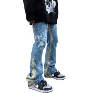 Custom <b>Vintage</b> Street Wear Painted <b>Flare</b> <b>Jeans</b> for Men Ink Wash Wide Leg Baggy Carpenter <b>Jeans</b> Mens - Product Image 4