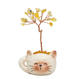 Ornement d'arbre en cristal en forme de tasse de chat, arbre à argent violet et jaune, décoration de bureau, cadeau pour le bureau ou la fête des enseignants - Product Image 5