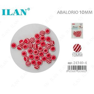 Perline a strisce Ilan 10 mm rosse e bianche per la creazione di gioielli - Product Image 1