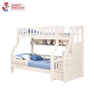SAMPO设计FSC木制儿童双人幼儿空间节省双人双层床3 & 4人，带4个抽屉储物空间