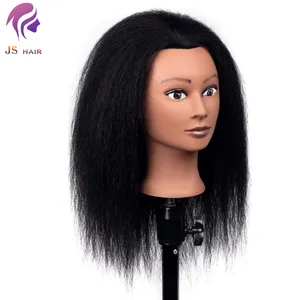 Peau foncée Têtes D'entraînement Vrais Cheveux 100% Cheveux humains Mannequin Maniqui Tête Factice Pour Coemetology Pratique Formation